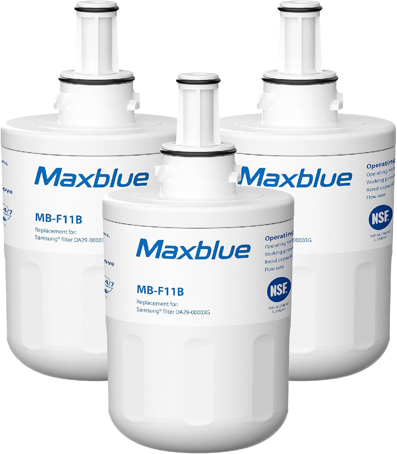 Maxblue DA29-00003G Refrigerator Water Filter, Replacement for Samsung® DA29-00003G, DA29-00003B, Aqua-Pure Plus, RFG237AARS, DA29-00003F, HAFCU1, RFG297AARS, WFC2201, 3 Filters