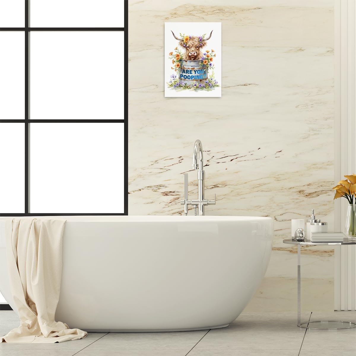 Rustic Cow Framed Canvas Wall Art, Funny Bathroom Wall Decor image 3