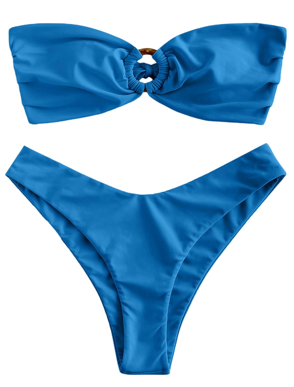 ZAFUL Womens Bandeau Bikini O Ring Strapless Tie Back High Cut Two Piece Swimsuit Bathing Suits