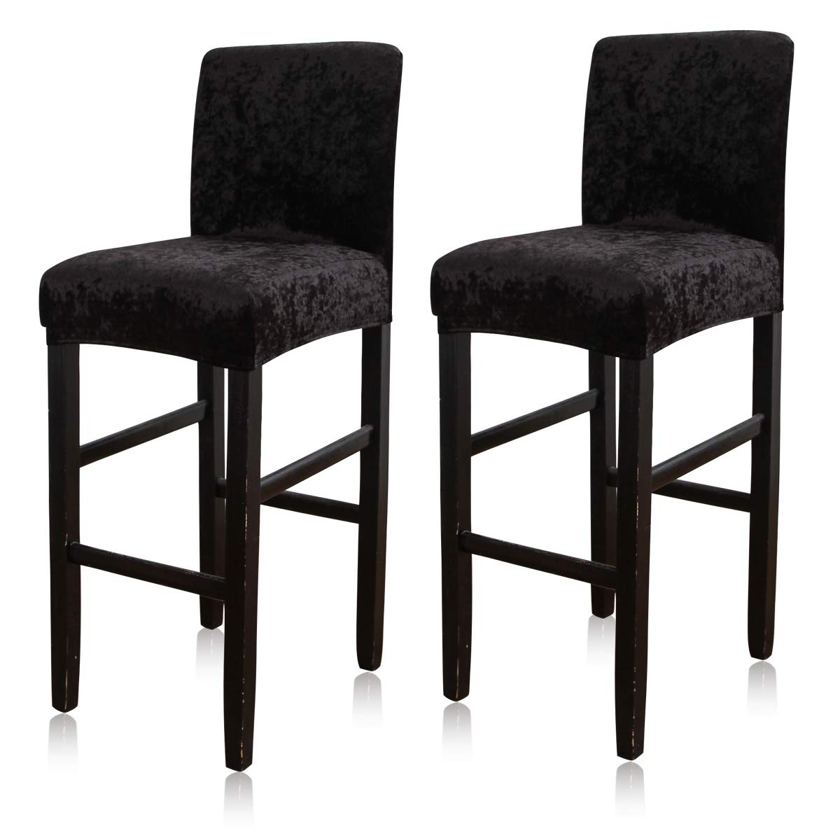 ele ELEOPTION Stretch Bar Stool Chair Cover Slipcover with Backrest Velvet Counter Stool Covers Removable Washable Short Back Stool Cover for Hotel, Wedding Banquet, Dining Room,Black, 2 pack