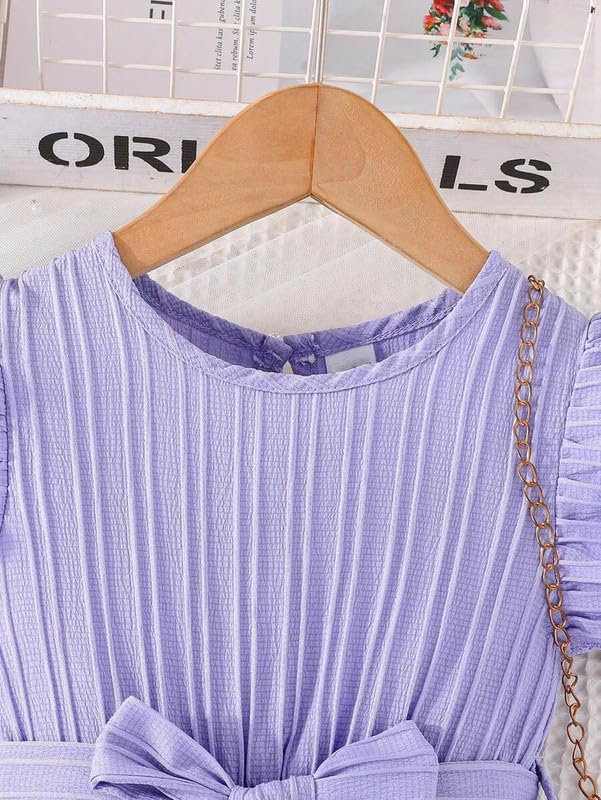 Image of Niren Enterprise Girls' Frill Pleated Design, Ruffle Sleeves, Bow Waist, Elegant Summer & Birthday Party Dress