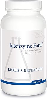 Biotics Research Intenzyme Forte™ Proteolytic Pancreatic Enzymes, Pancreatin, Bromelain, Papain, Lipase, Amylase–Supplement Supports Healthy Protein Digestion–Immune & Circulatory Function 500 Tablets