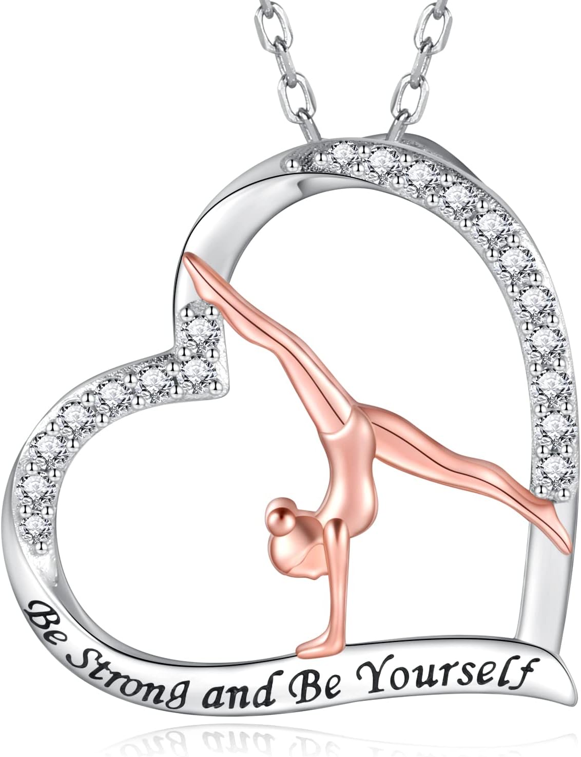 Gymnastics Necklace Sterling Silver - Gymnast Heart Pendant Inspiration Sport Ballerina Jewelry Gift Birthday Christmas