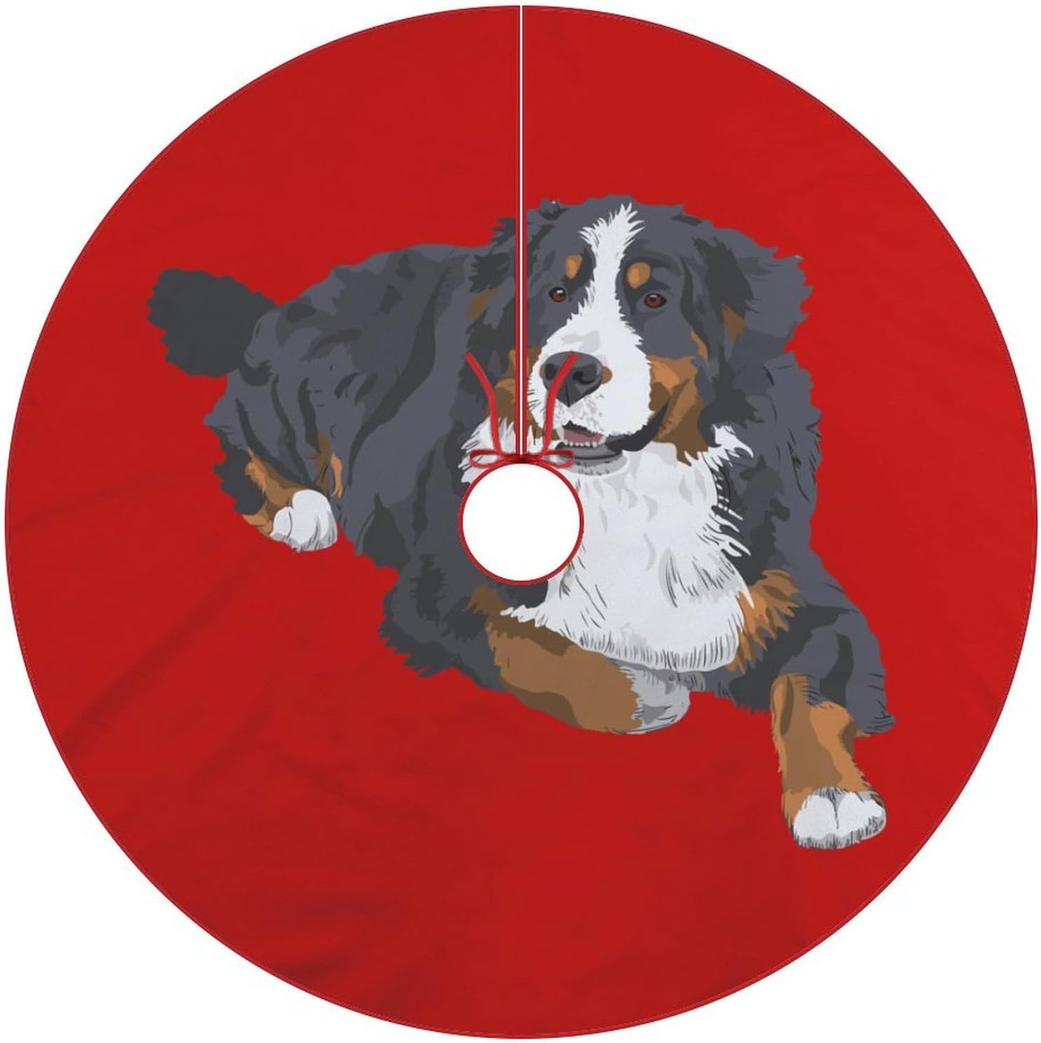 Swiss Bernese Mountain Dog Christmas Tree Skirt 48"x48" Round Xmas Cover for Party Holiday Decorations