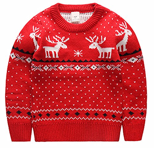 Childrens Cotton Christmas Sweater Pullover Outfit Jumper for Christmas Party Photograph Best Gift (2T Red)