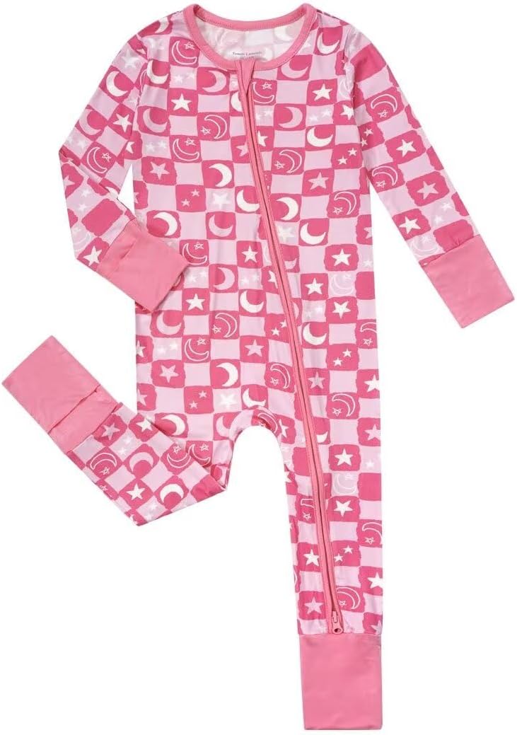 Teach Leanbh Unisex Baby Bamboo Viscose Pajamas with Mittens and Feet Cuffs 2 Way Zipper Long Sleeve Romper Sleep and Play