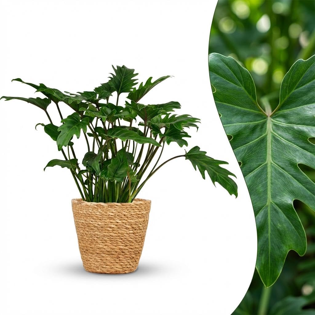 Philodendron Xanadu Zimmerpflanze 60cm – grüne Blattpflanze im Korb Ø19cm – kompakter Wuchs mit tief eingeschnittenen Blättern