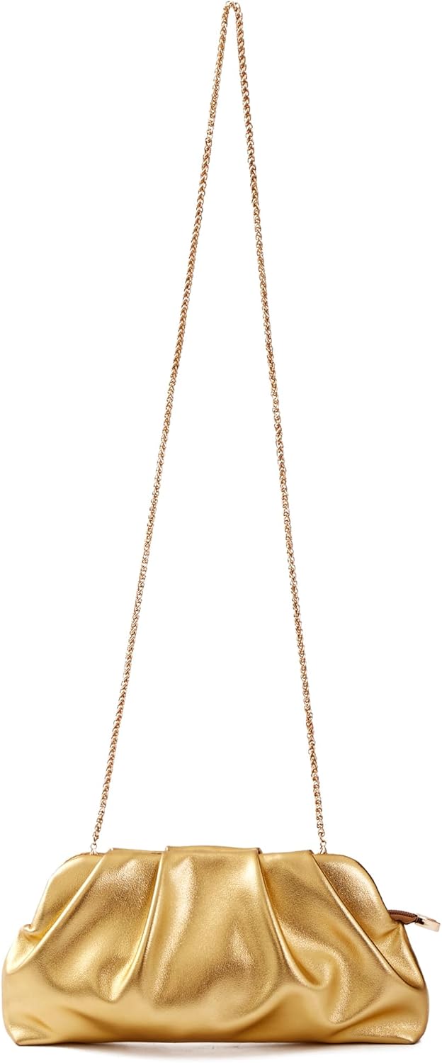 Women's Clutch Purse,Evening Bag for Women Ruched Clutch Purse Detachable Metal Chain Crossbody Bag - Image 3