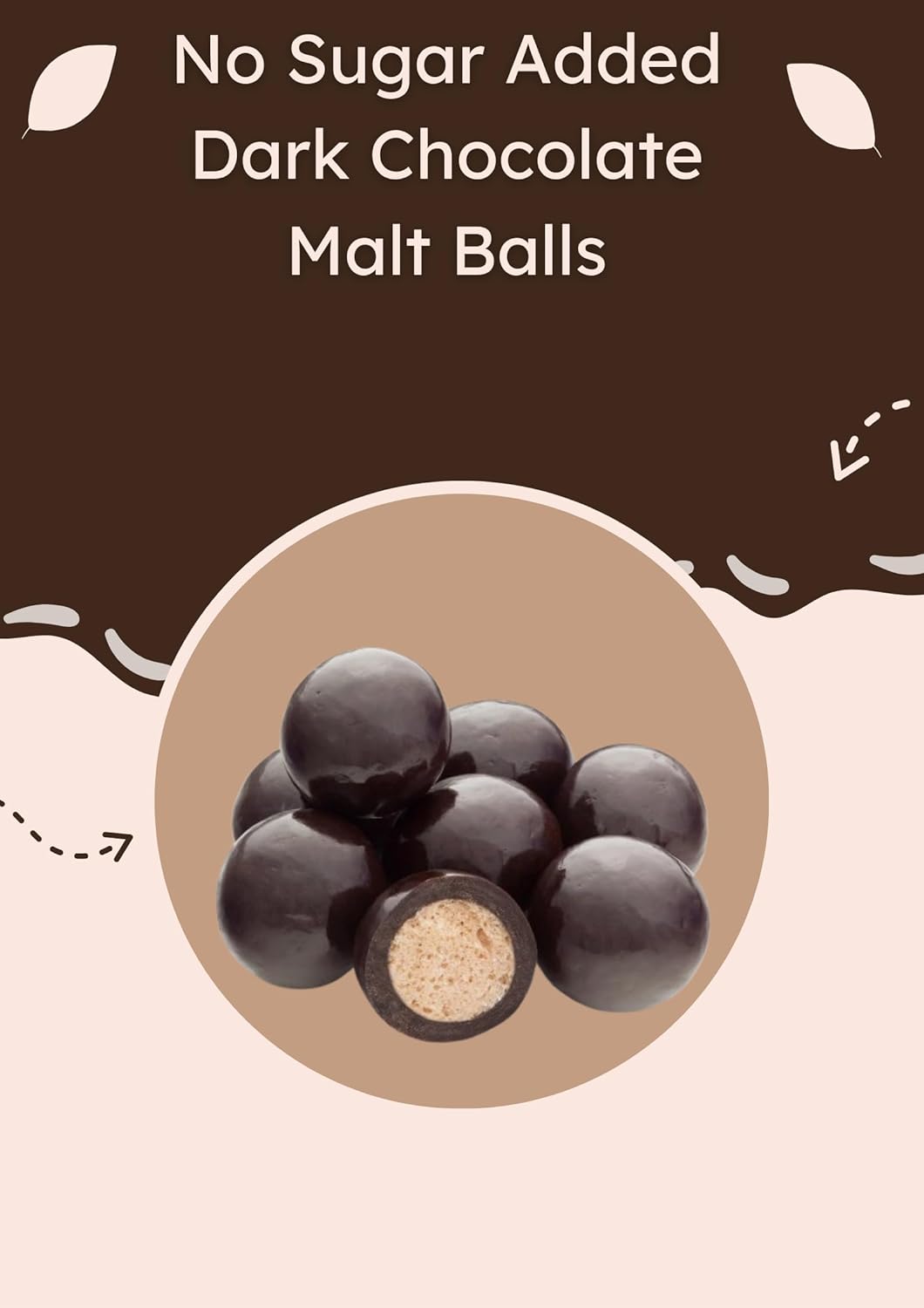 Nuts To You No Sugar Added Dark Chocolate Malt Balls – 8 oz Resealable Bag, Perfect Crunchy Snack, Guilt-Free Treat with Classic Malt Flavor
