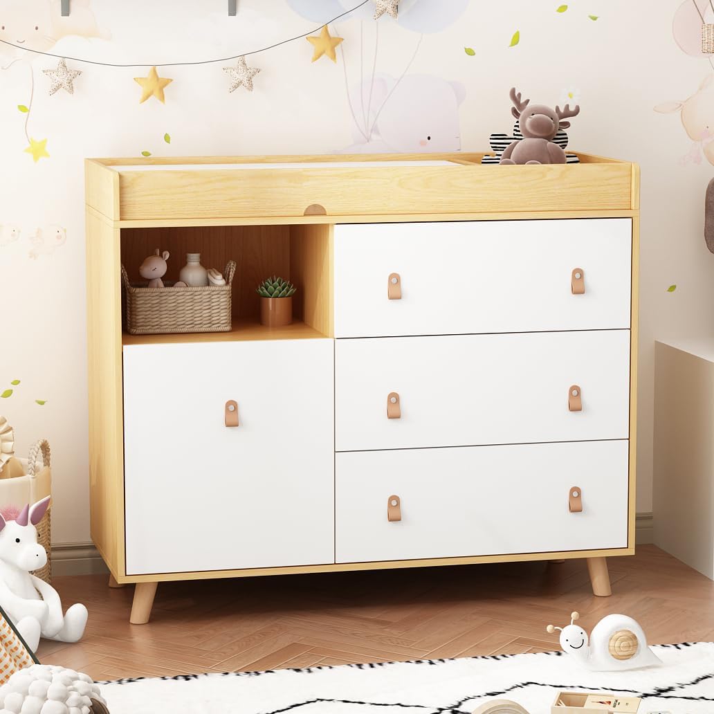 Baby Changing Table Dresser for Infants, Nursery Dresser Chest with Drawers, Storage Changing Station, White