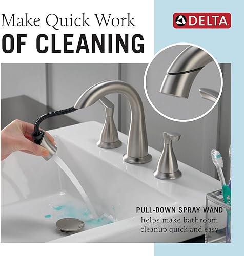 Miniatura 3 de Delta Faucet Broadmoor - Grifo de baño extraíble de níquel cepillado, grifo de baño, grifo de baño generalizado de 3 agujeros con acoplamiento