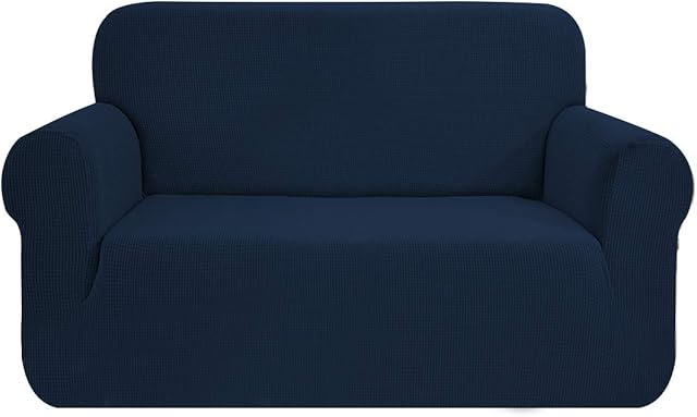 SAMSTEX Stylish Sofa Cover Stretch 1-Piece Sofa Slipcovers High Stretch Sofa Covers 2 Seater Thick Soft Loveseat Sofa Protector Machine Washable Non Slip Couch Covers (2 Seater, Navy Blue)