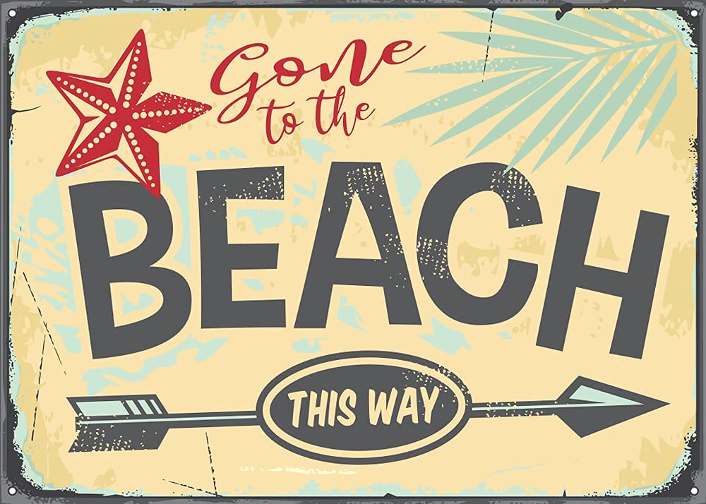 Lsjuee Metal Tin Sign Gone to The Beach Retro Wall Decor for Bars Restaurants Cafes Pubs
