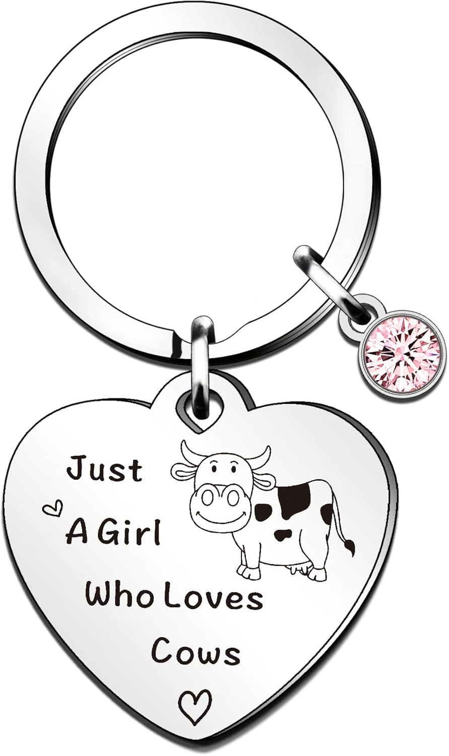 QMVMV Funny Cow Keyring Gifts Animal Lover Gift Just A Girl Who Loves