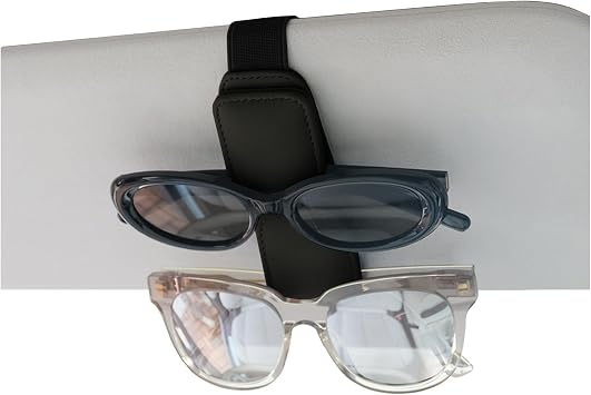Magnetic Sunglasses Holder for Car Sun Visor, Double Position Genuine Leather Eyeglass Car Clip, Car OrganizerBlack