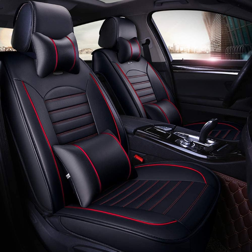 otoez Leather Car Seat Covers Faux Leatherette Automotive Seat Covers Full Set Universal Fit for Most Sedan SUV Truck Pick-up Waterproof 5 Seats Vehicle Cushion Cover Protector (Full Set with Pillow)