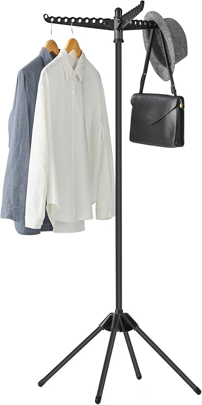 SONGMICS Tendedero de Ropa, Tendedero Plegable de 59 Pulgadas con 3 Brazos Giratorios para Perchas, 4 Patas, Acero Inoxidable, para 27 Piezas de Ropa, Negro ULLR510B01