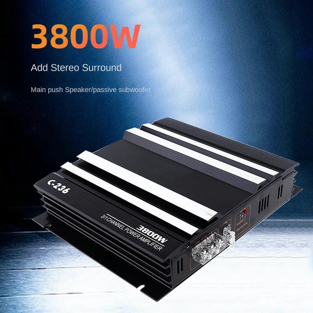3800 W samochodowy wzmacniacz dźwięku o dużej , 2-kanałowy wzmacniacz samochodowy 12 V, samochodowy odbiornik audio, akcesoria zamienne do modyfikacji dźwięku w samochodzie