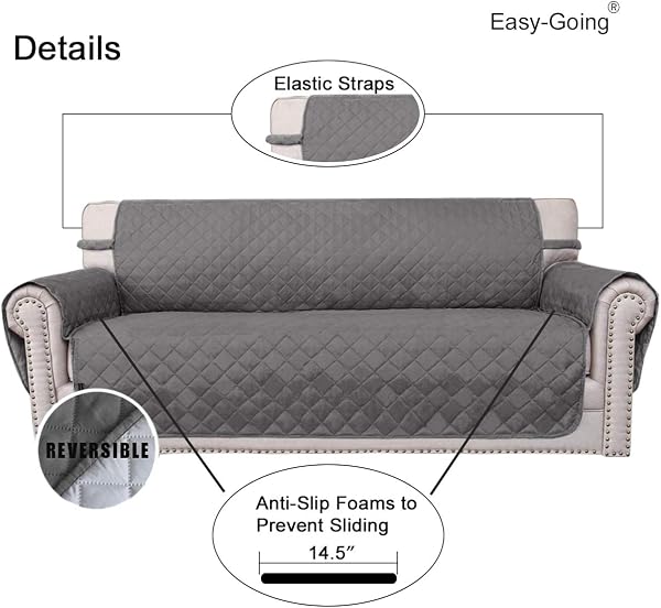 Easy-Going Easy-Going Reversible Couch Cover for 3 Cushion Couch Sofa Cover for Dogs Water Resistant Furniture Protector Cover with Foam Sticks Elastic Straps for Pet Cat (Sofa, Gray/Light Gray) in use
