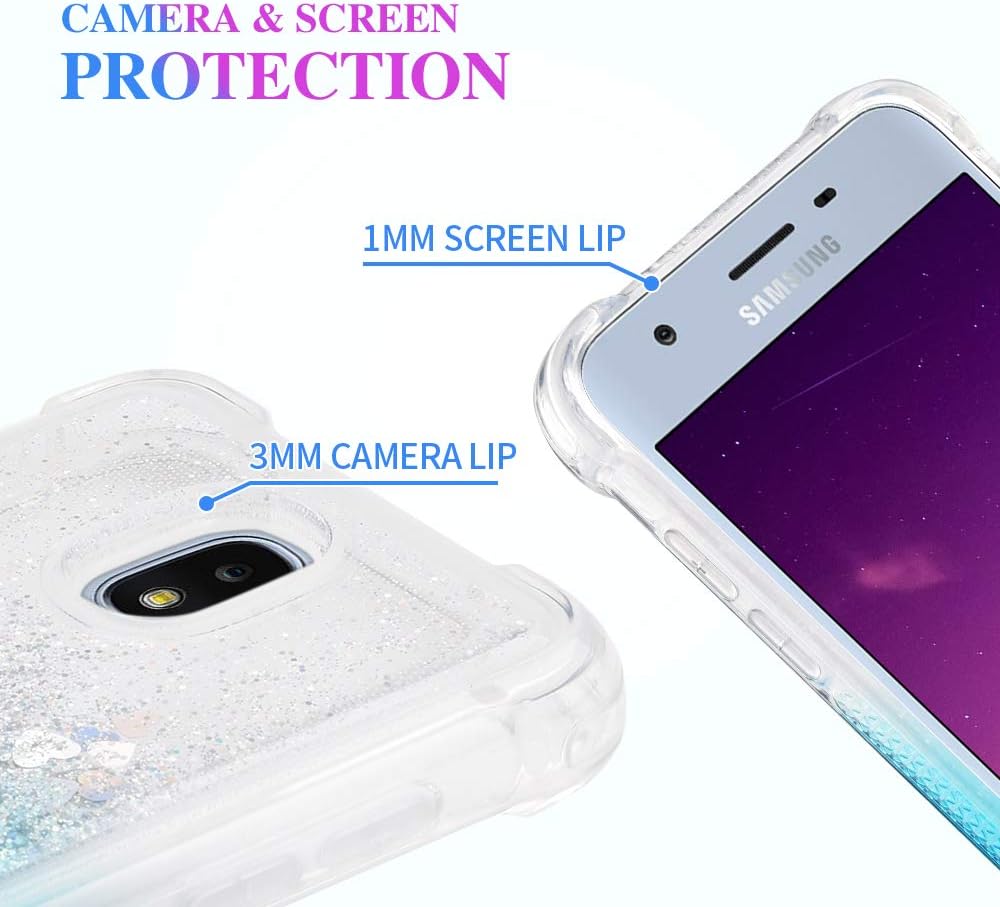 Galaxy J3 2018 Case, Samsung Galaxy J3 Star J3 Orbit J3 Emerge (2018) J3V (3rd Gen) Express Prime 3 J3 Achieve Case, Ruky Glitter Flowing Liquid Girly Phone Case for Samsung Amp Prime 3(Gradient Teal)