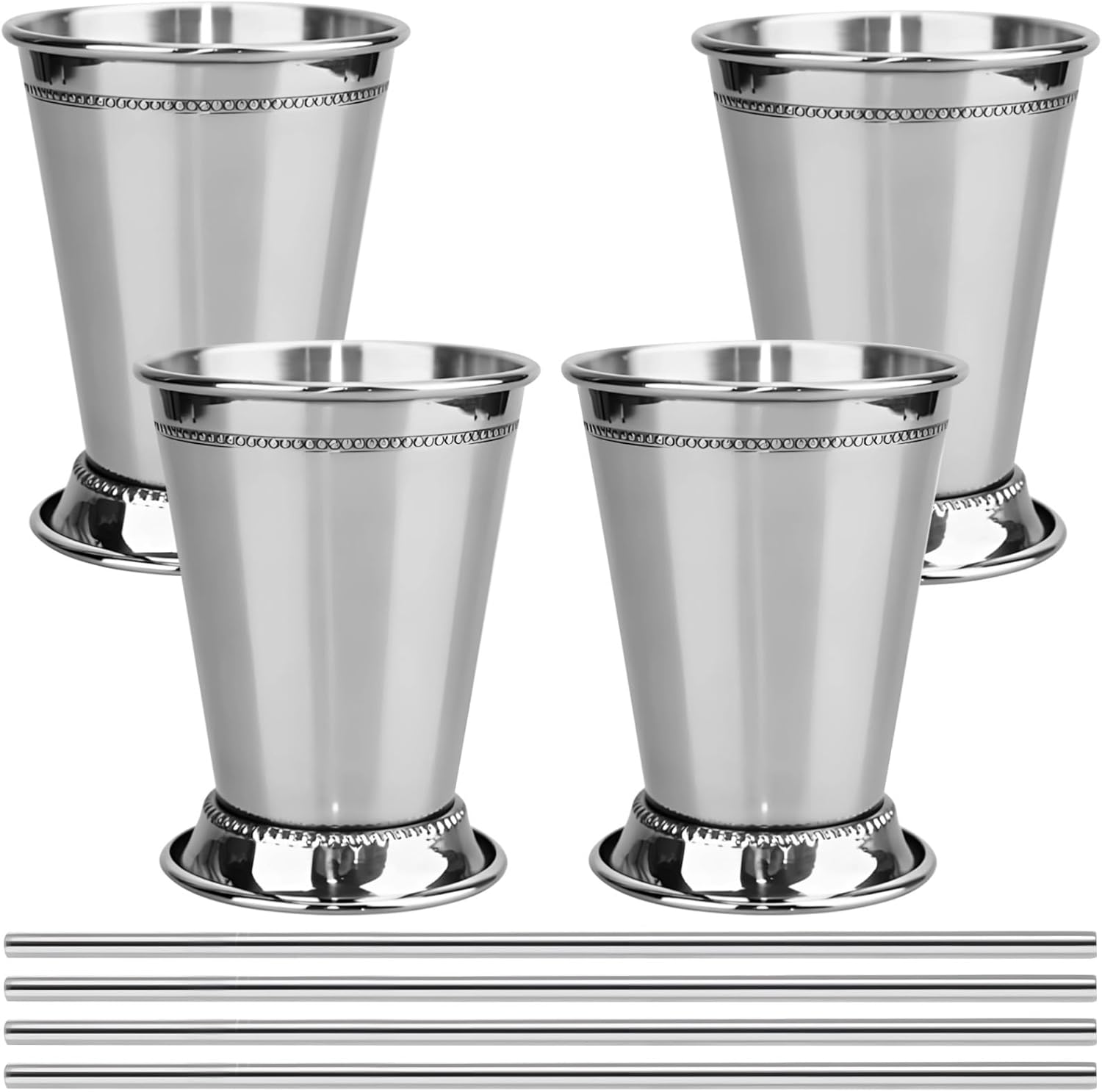 4 Pcs Mint Julep Cups With 4 Matching Straws, Cocktail Glasses In Stainless Steel, Copper Coated, Each 12 Oz, Perfect For Mojitos, Comes In Gift Box