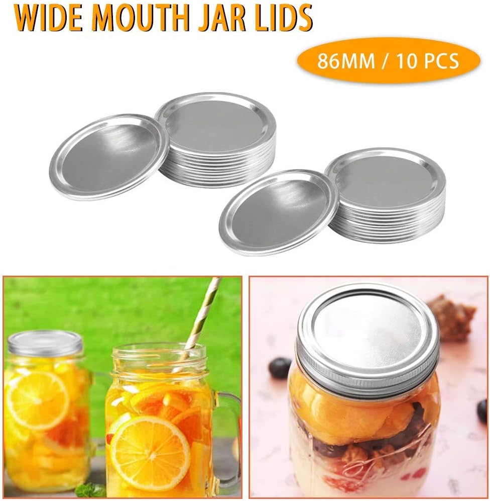 CocoMarket 10 Pcs Canning Lids, Regular Mouth Lids And Bands For Mason Jar, Stainless Steel Wide Mouth Lids, Split-type Lids, Leak Proof and Secure Canning Jar Caps (10pcs/86mm/Lids)