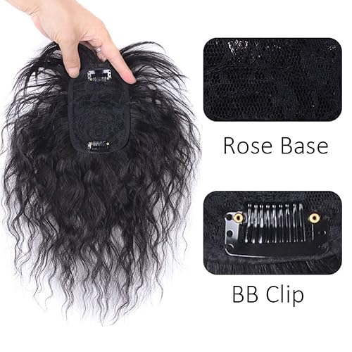 Miniatura 3 de YYDS Cubrecabello humano real de 10 pulgadas con base de rosa de 3.1 x 4.7 in, postizo rizado suelto para mujer, cobertura de cabello fino (negro)