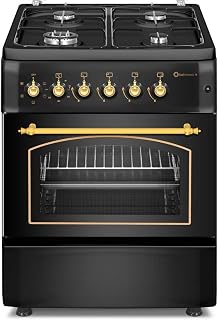 SOLTHERMIC F5S40E4RB COCINA GAS CON HORNO ELECTRICO/NEGRA RUSTICA CON MANDOS DORADOS/ANCHO 50 CMS / 4 FUEGOS CON ENCENDIDO AUTOMATICO/HORNO MULTIFUNCION 50 L. / ALTA GAMA