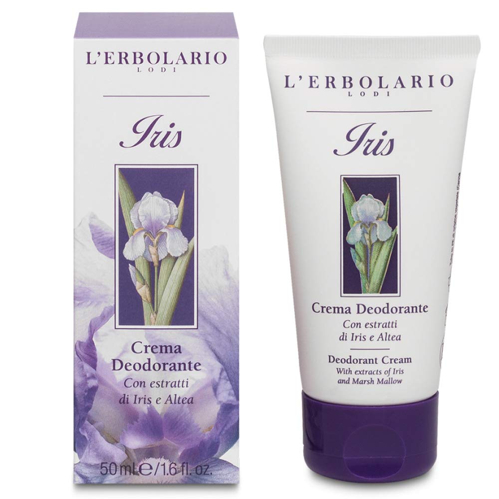 L'Erbolario - 3 x IRIS Crema Deodorante 50 ml + Tisana Tisaniamo OMAGGIO - Con Estratti di Iris e Altea, Fragranza Fiorita e Cipriata | 3 confezione da 50 ml l'una