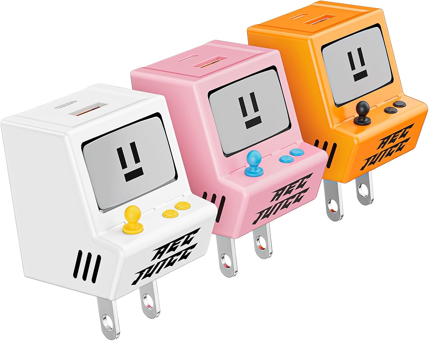 VOFUOE 3 Packs USB C Charger Block, 2 Ports Type C Wall Charger QC 3.0 USB A Charger Block 30W Fast Charging Adapter Foldable Plug Retro Game Console for iPhone 17/16, Galaxy, Pixel- White Pink Orange