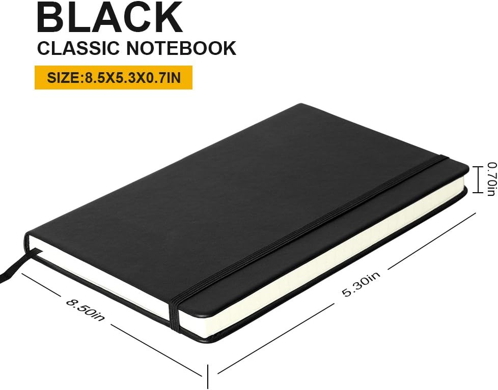 ZZTX Classic Notebooks 8.5" x 5.3" Diary Faux Leather Ruled Pages Hardcover Writing Notebook with Pocket, Gift, Black, Lined 3 Pack