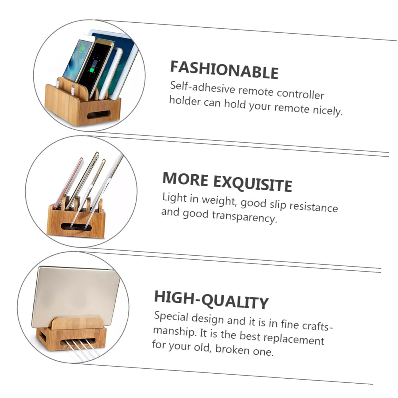 DOITOOL Supporto Caricabatterie USB in Legno per Telefono e Tablet Stazione Ricarica Multi-dispositivo con Organizzatore da Scrivania Elegante Porta Cellulare con Tre Bracci per Spazio