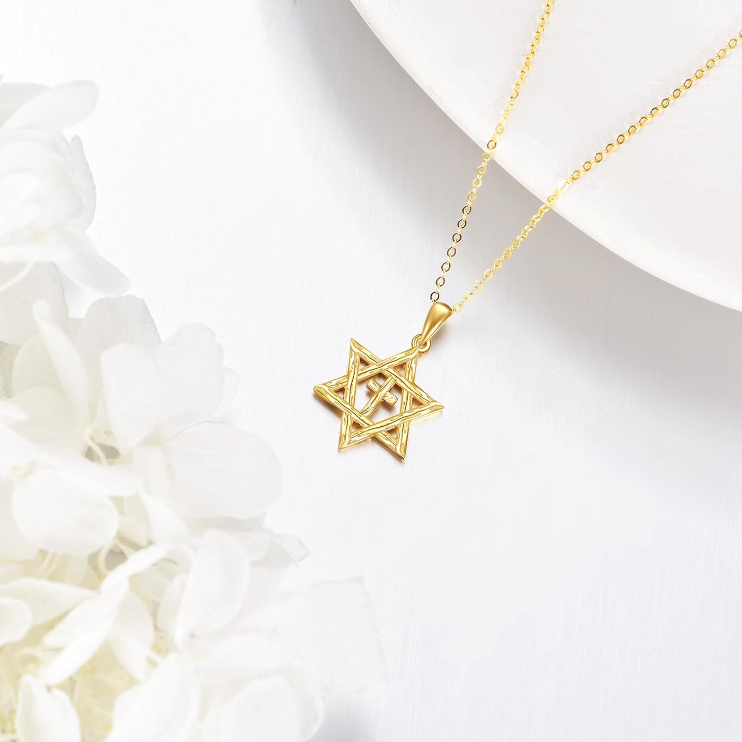 KECHO 14K Solid Gold Star of David Necklace Cross Pendant Real Gold Star of David Jewelry Gifts for Women - Image 5