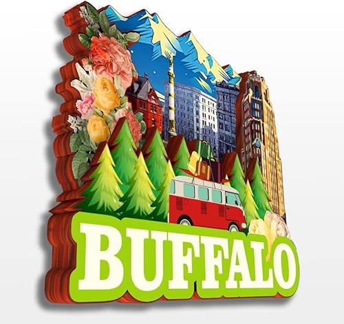 Miniatura 2 de Buffalo New York USA America - Imán para nevera de madera, colección 3D, hecho a mano, viajes, ciudad, recuerdos, refrigerador, decoración del