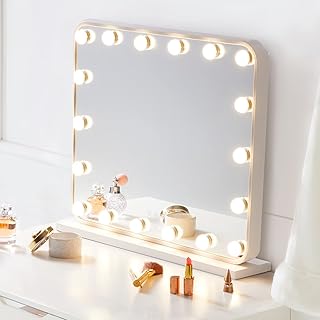 LUXFURNI Vanity Mirror with Lights, Makeup Mirror with Lights 18 Dimmable Bulbs, Hollywood Lighted Mirror for Bedroom, Smart Touch Control, 3 Color Lighting, White