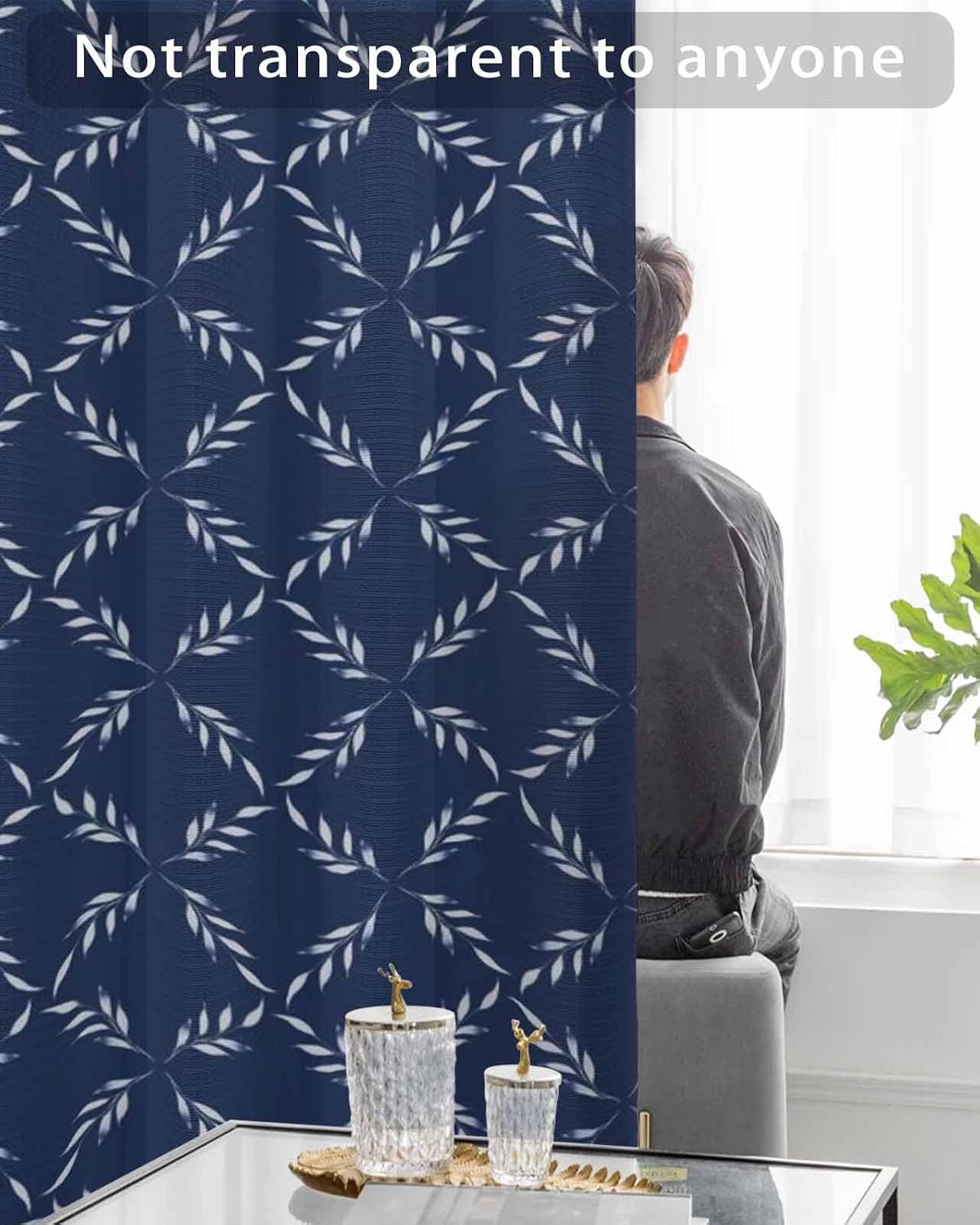 Navy Blue Morocco Outdoor Curtain Waterproof With Tiebacks Grommets Outside Drape 108x84, Privacy Patio Sunlight Blocking Shade Drapery For Porch Balcony Boho Modern Geometric Abstract Minimalist