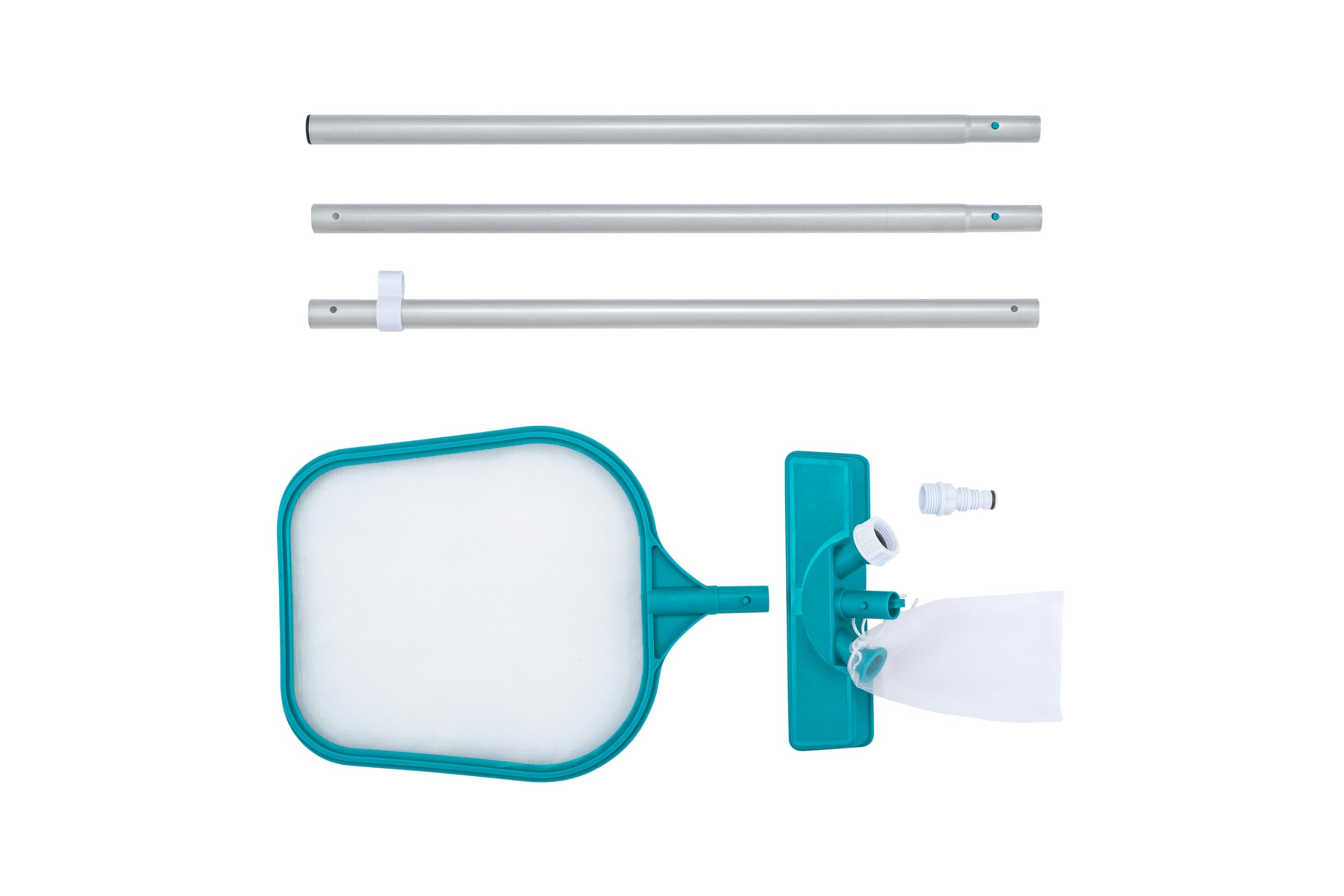 BESTWAY Kit de Mantenimiento para Piscinas AquaClear con Pértiga 167 cm, Limpiafondos, Azul