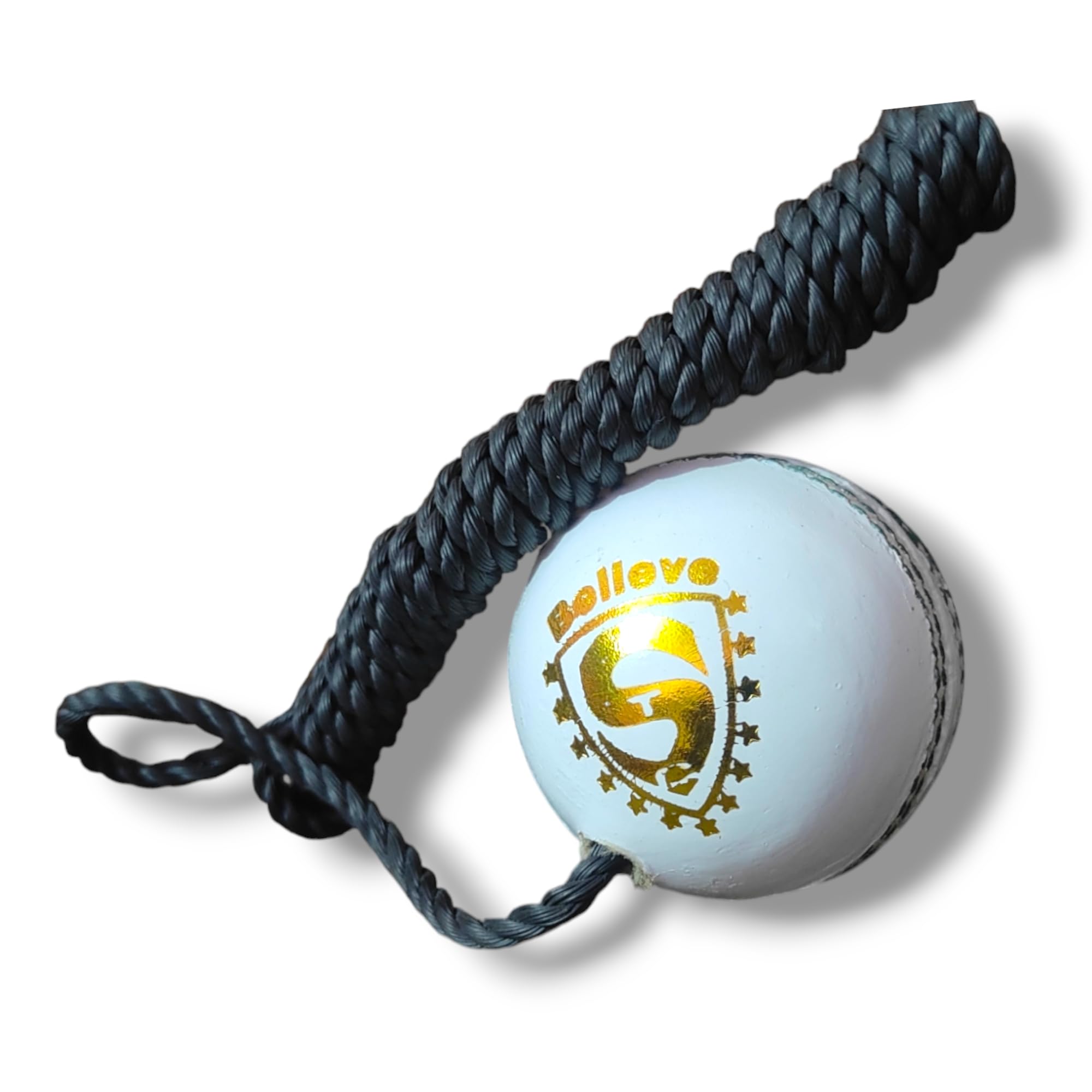 STC SPORTS Leather Cricket Shot Practice Hanging Ball, String Cricket Ball and Knocking Cricket Ball with Rope, White, Pack of 1