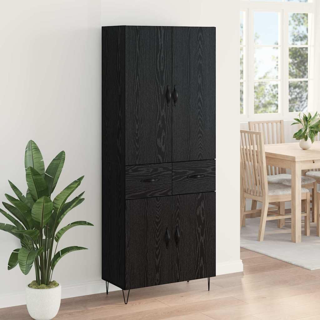 Armadietto alto di alta qualità, 2 pezzi, nero, effetto rovere nero, vetro e molto spazio, armadio moderno per soggiorno, sala da pranzo, corridoio, camera da letto, cucina, ufficio