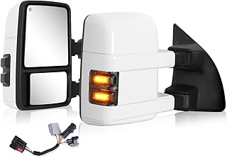 Towing Mirrors for 1999-2016 Ford F250 F350 F450 F550 Super Duty, 2000-2005 Ford Excursion with Power Glass Heated Function Turn Signal Light Running Light Pair Set with Adapter, Painted White