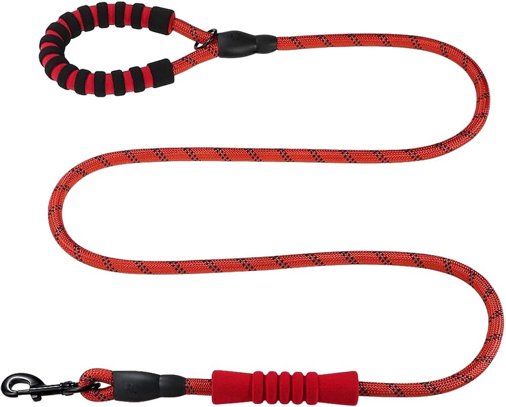 Taglory Climbing Rope Dog Leash, 1/2 inch by 5 Foot, Reflective Thread, Additional Removable Soft EVA Handle, Red
