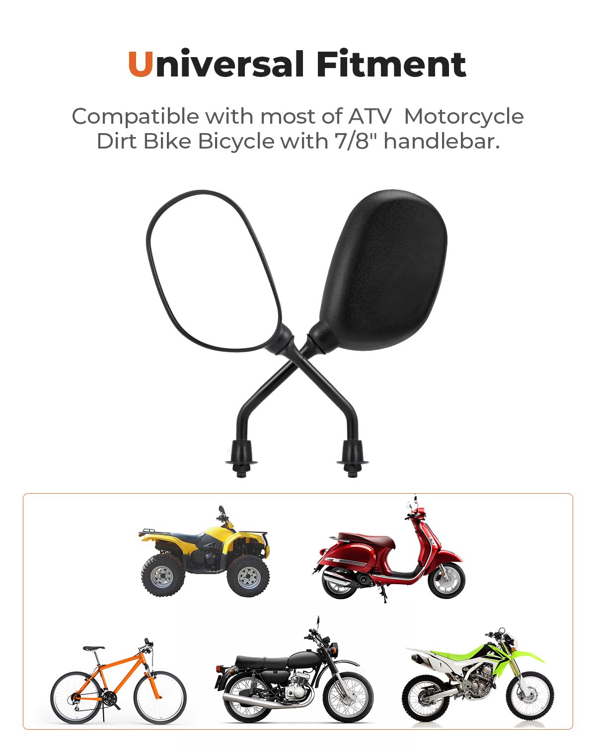 Frokom ATV Mirrors – 360° Adjustable, 7/8" Handlebar Mount, Fits Dirt Bikes, Snowmobiles & More