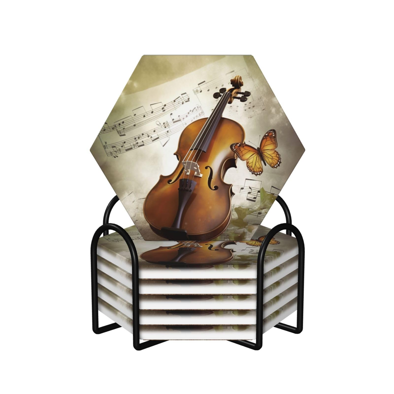 Dessous de verre violoncelle et papillon en céramique premium et liège