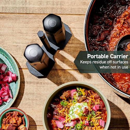 Image of HexClad Tabletop Salt and Pepper Mill Set and Carrying Caddy Holder with Adjustable Coarseness Settings