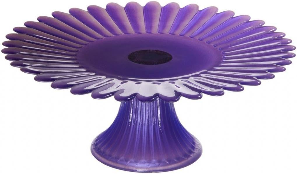 Flowerburst Purple Glass Cake Stand 12-inch ~ Beautiful Footed Party Centerpiece Dessert Serving Dish