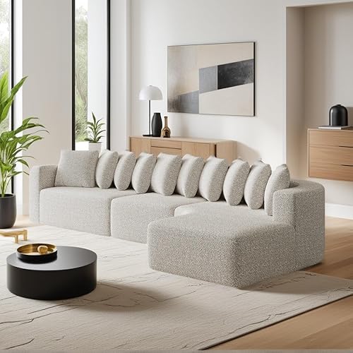 KEIKI Juego de sofá modular curvado de 131.1 pulgadas, sofá nube de gran tamaño con 10 almohadas, sofá de asiento profundo orientado hacia la