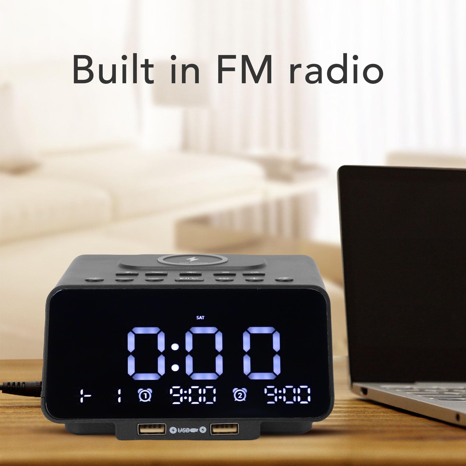 Annadue Radio Bluetooth Despertador Altavoz con Doble Carga USB Base de Carga Inalámbrica Radio FM CD Calidad de Sonido Bajos Estéreo para Oficina en Casa (Enchufe de la UE)