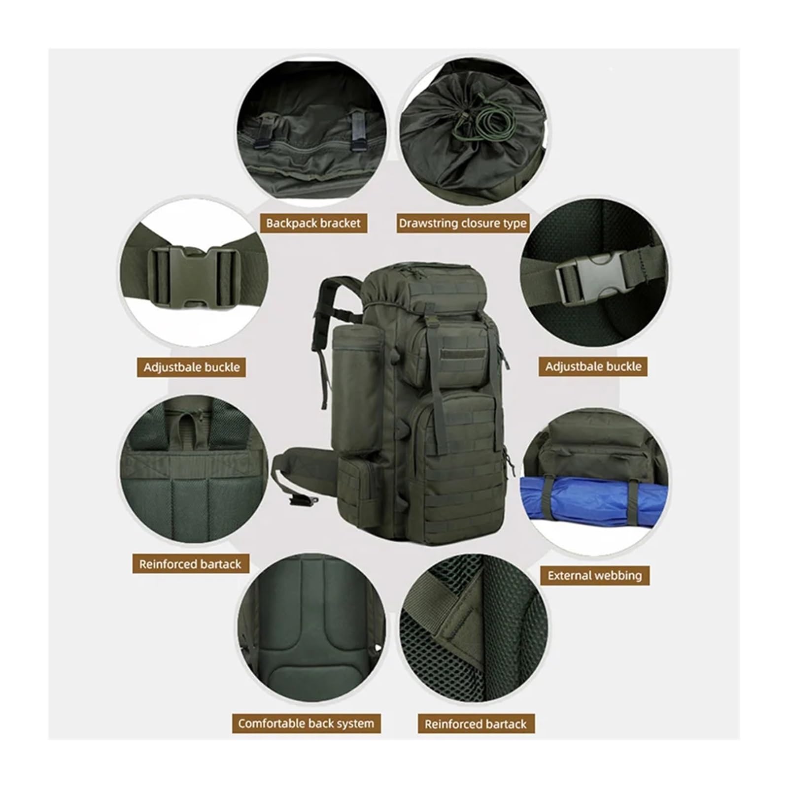 Mochila grande for hombre, escalada, montañismo, senderismo(Army Green)