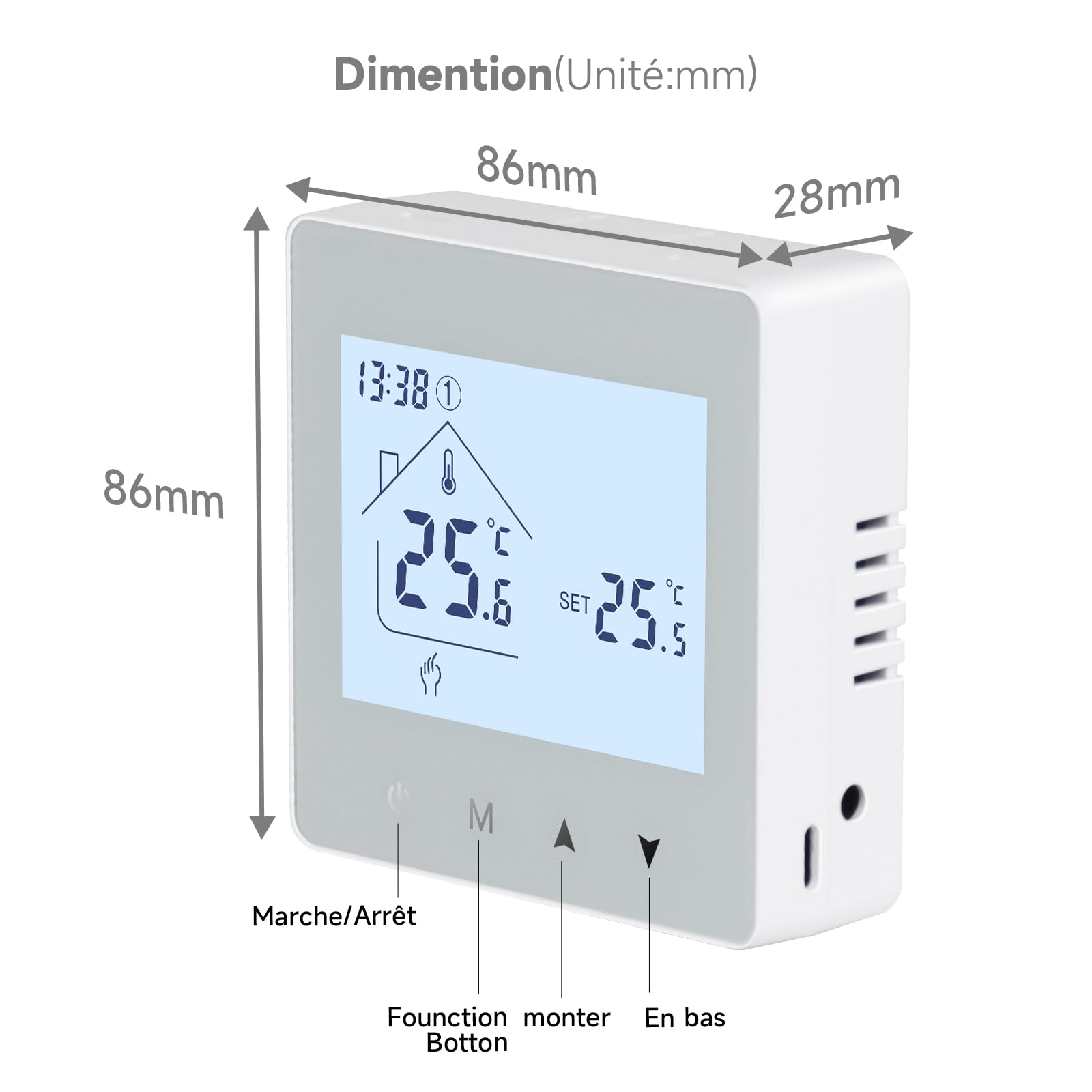 Beok Thermostat Chaudiere Gaz Thermostat Chauffage Numérique,Programmable et Contrôle de Chaudière à Eau, Fonctionnement sur Piles 3 AA, BOT - R6W Blanc