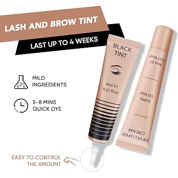 Libeauty Eyelash Dyeing Black Eyebrow Dyeing Black Complete with Reusable Silicone Eye Patches and Other Tools - Exquisite Small Packaging - 8 ml